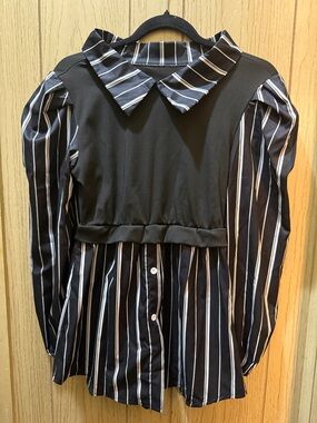 Black & White Striped Mock Layered Blouse